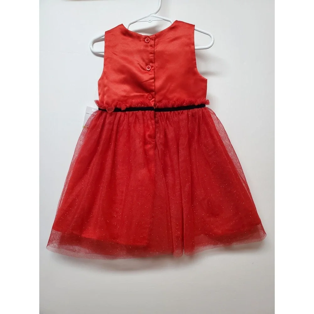 Blueberi Boulevard Girls 4T Red Dress Satin, Sheer & Glittery w/Plaid Pony‎ Tote